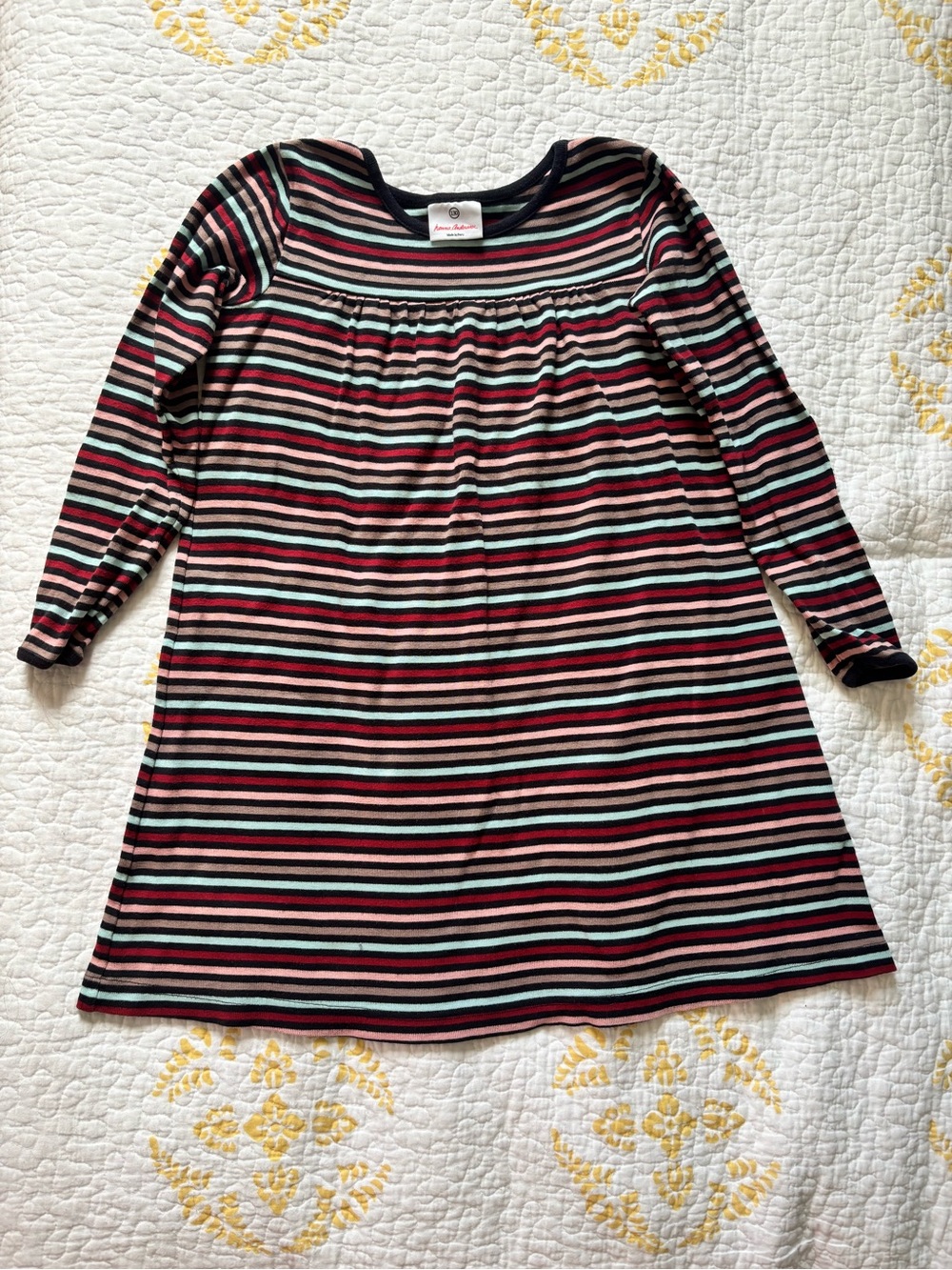 Hanna Andersson Girls' Striped Long-Sleeve Dress - Black, Pink, Green, Cream